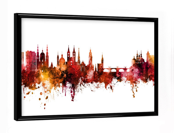 Poster mit schwarzem Rahmen "Würzburg Germany Skyline Red" artboxONE - Städte