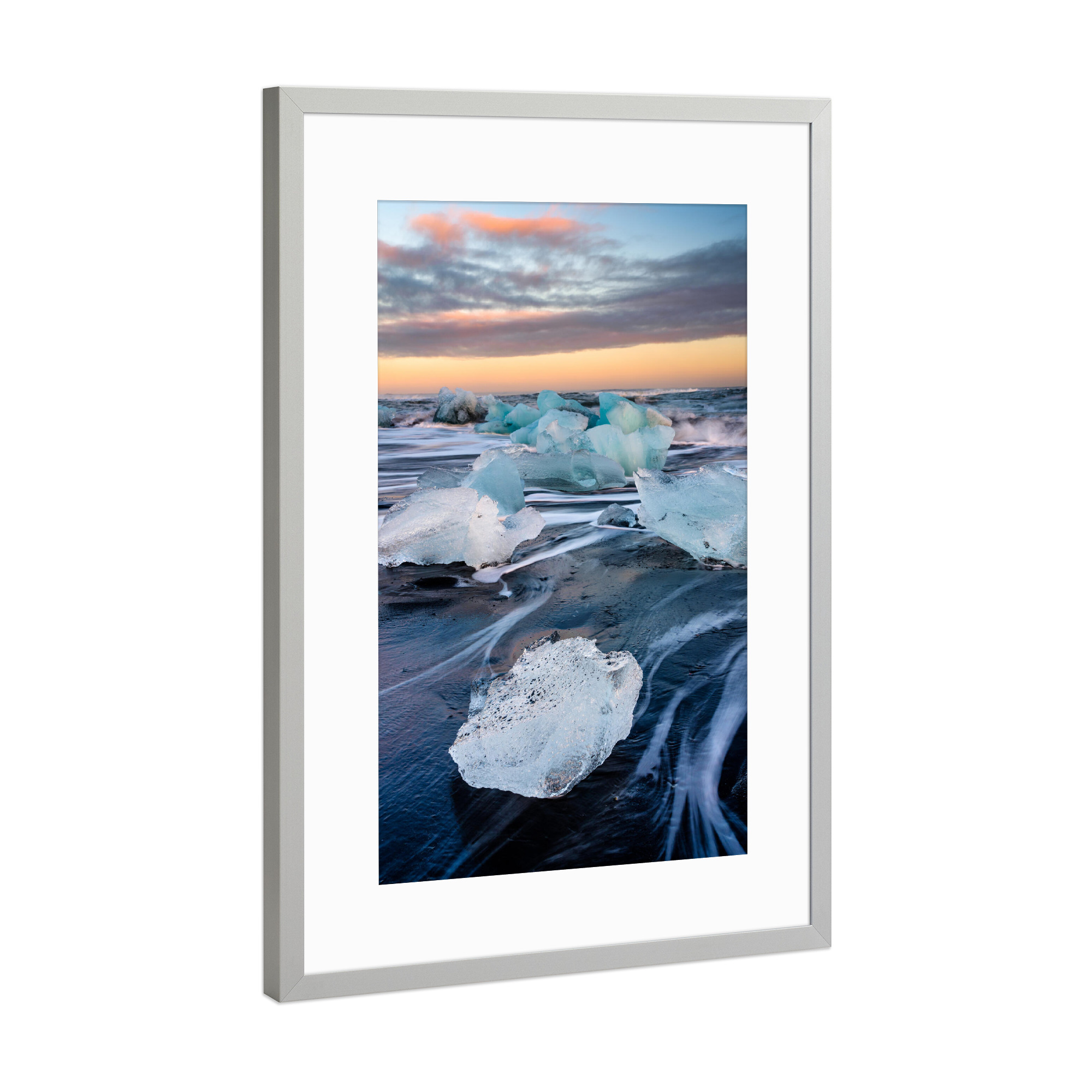 Poster mit Rahmen Silber "Ice blocks at Jökulsárlón" artboxONE - Natur,Reise