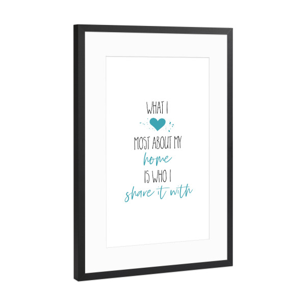 Poster mit Rahmen Schwarz (Metallic) "Mein Zuhause" artboxONE - Typografie,Liebe