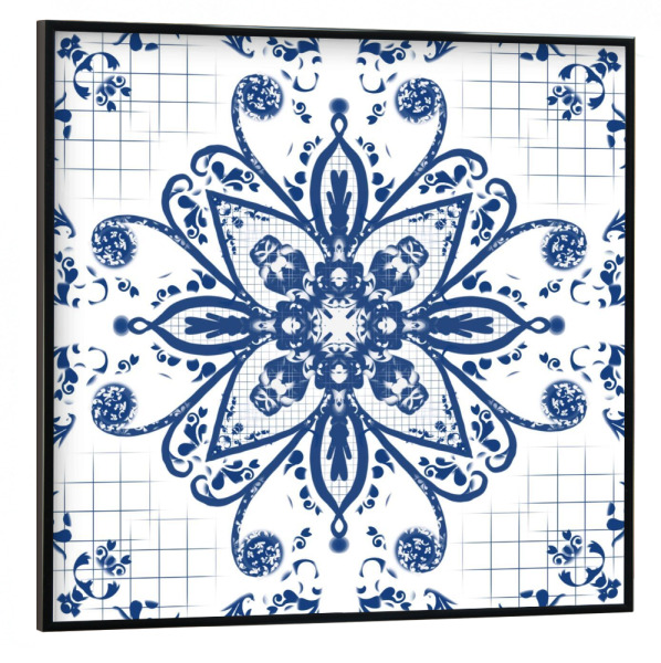 Poster mit schwarzem Rahmen 30x30 cm "Mandala Blau-Weiss" artboxONE - Floral,Abstrakt,Geometrie