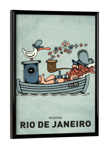 Poster mit schwarzem Rahmen "Rio De Janeiro Butterfly Ship" artboxONE - Städte,Reise,Streetart,Städte / Rio de Janeiro,Lustig