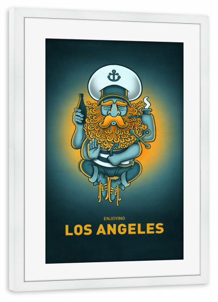 Poster mit Rahmen weiß "Los Angeles Sailorgod" artboxONE - Städte,Reise,Streetart,Städte / Los Angeles,Lustig