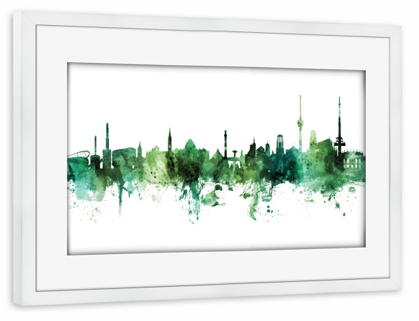 Poster mit Rahmen weiß "Stuttgart Germany Skyline Green" artboxONE - Städte,Städte / Stuttgart