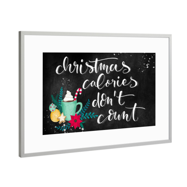 Poster mit Rahmen Silber "Christmas calories black" artboxONE - Typografie,Essen & Trinken,Weihnachten,Lustig