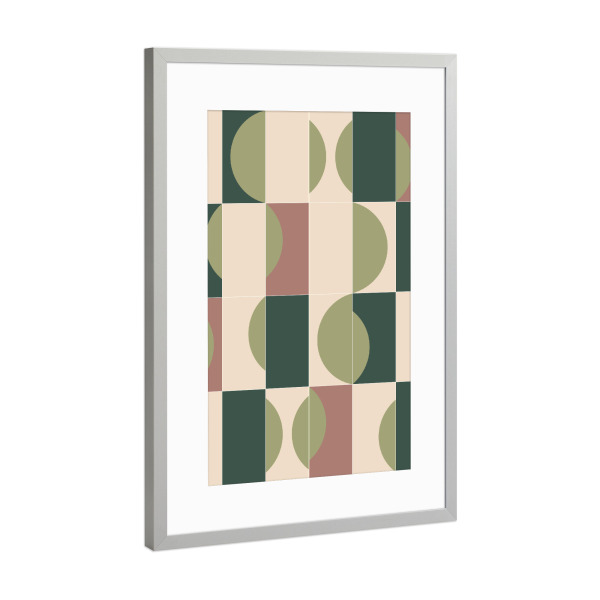 Poster mit Rahmen Silber "Garden Tiles First" artboxONE - Abstrakt - Minimalist,Grün,Green,Abstract,Abstrakt,Formen,Geometrie,Geometry