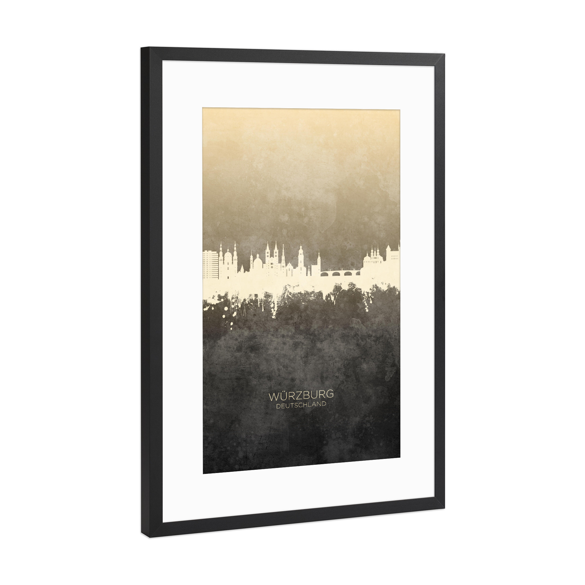 Poster mit Rahmen Schwarz (Metallic) "Würzburg Germany Skyline Taupe" artboxONE - Städte