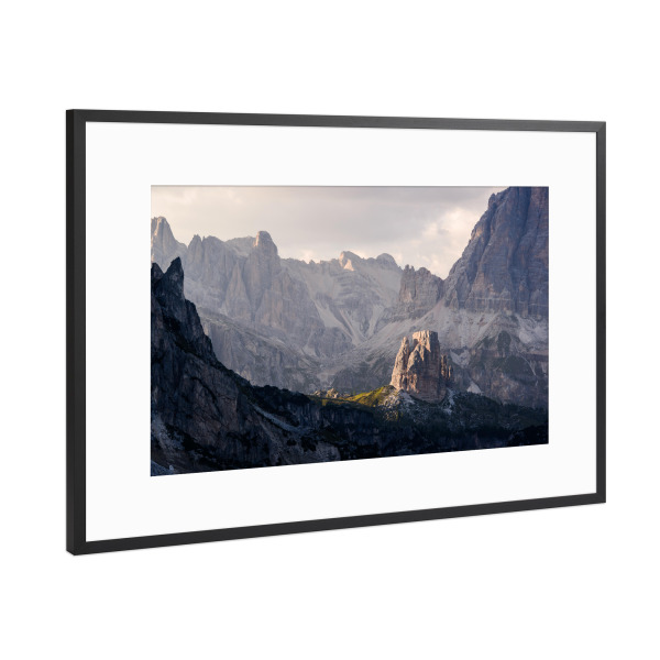 Poster mit Rahmen Schwarz (Metallic) "Cinque torri sunset" artboxONE - Natur,Reise