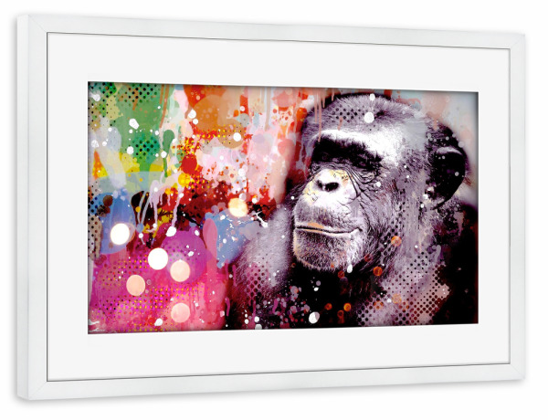 Poster mit Rahmen weiß "Pop Art Monkey" artboxONE - Tiere