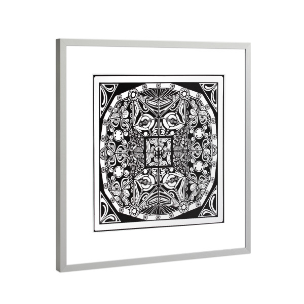 Poster mit Rahmen Silber "MANA Kraft" artboxONE - Abstrakt - Mana,Polynesien,Schwarzweiss,Tattoo,Tiki,Abstract,Abstrakt,Blackandwhite