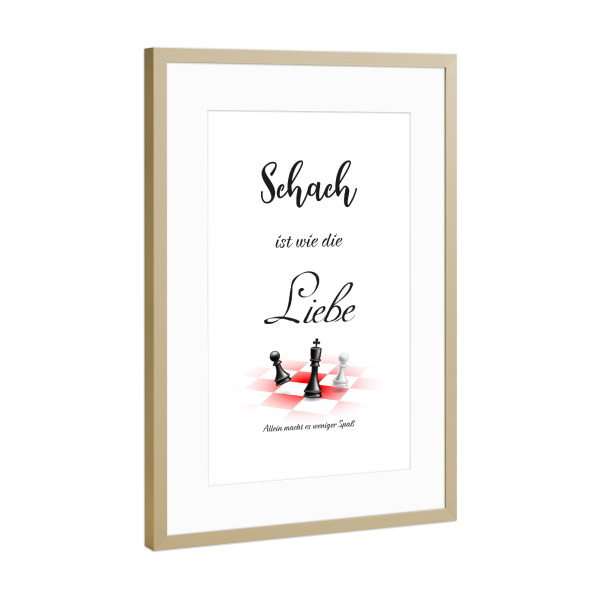 Poster mit Rahmen Gold "Schach & Liebe" artboxONE - Typografie,Liebe,Sport / Motivation