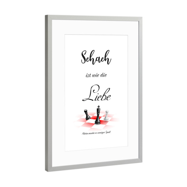 Poster mit Rahmen Silber "Schach & Liebe" artboxONE - Typografie,Liebe,Sport / Motivation