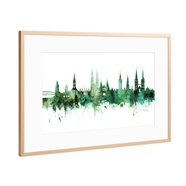 Poster mit Rahmen Kupfer "Lubeck Germany Skyline Green" artboxONE - Städte