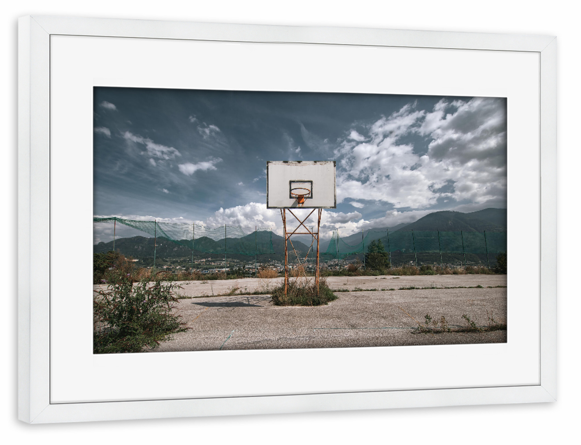 Poster mit Rahmen weiß "The Old Game View" artboxONE - Architektur,Sport