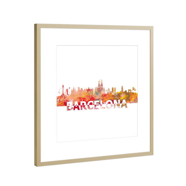 Poster mit Rahmen Gold "Barcelona Katalonien Skyline" artboxONE - Städte,Reise,Reise / Länder,Städte / Barcelona