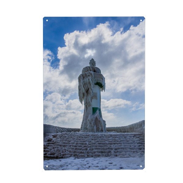 Holzbild "Leuchtturm von Sassnitz im Winter" artboxONE - Natur,Reise,Architektur,Reise / Strand und Meer