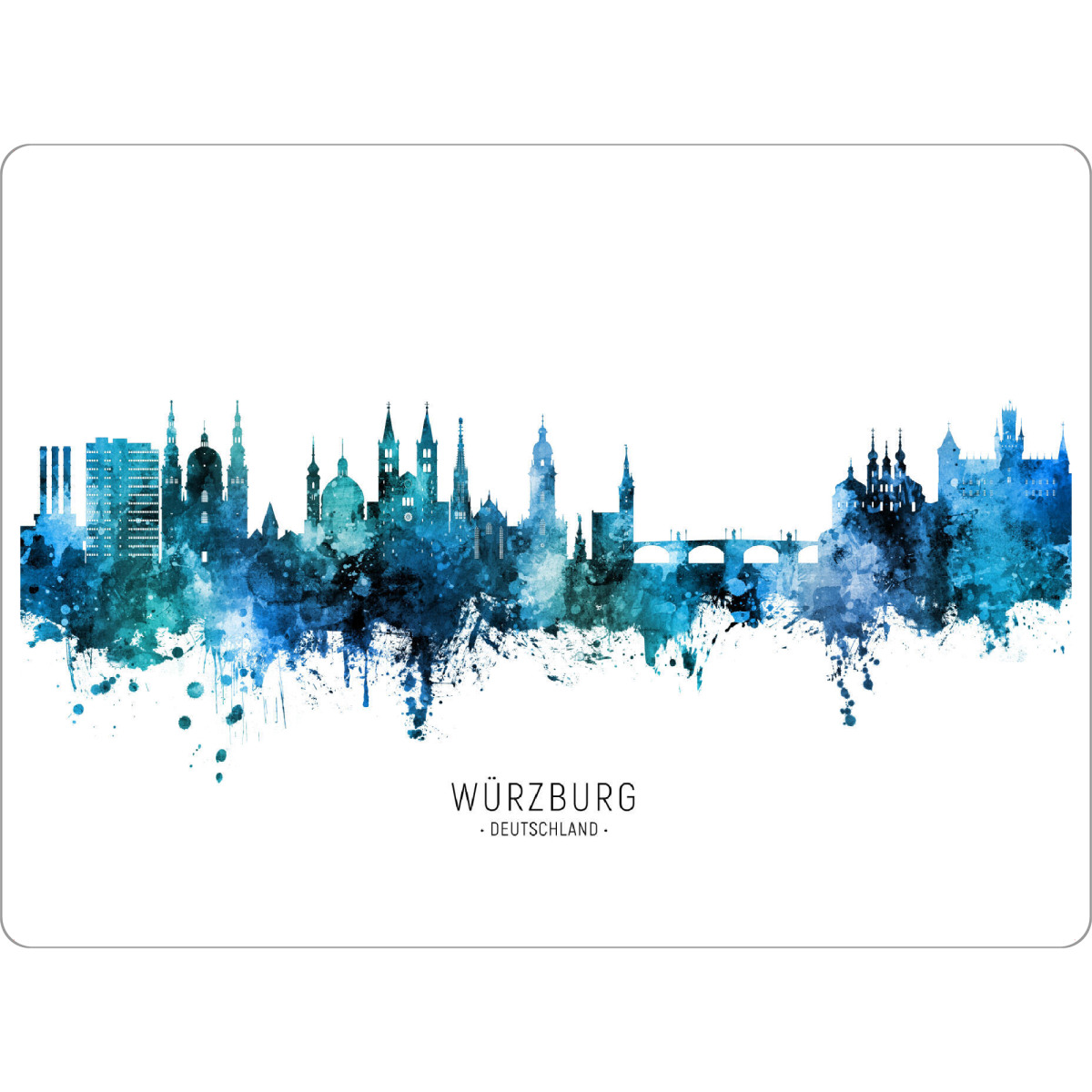 Tischset "Würzburg Skyline Blue Name" artboxONE - Städte - Würzburg,Deutschland,Skyline,Cityscape,Stadtbild,Watercolor,Painting,City,Stadt,Germany