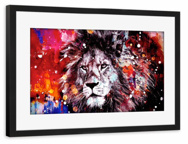 Poster mit Rahmen schwarz "Pop Art Lion" artboxONE - Tiere