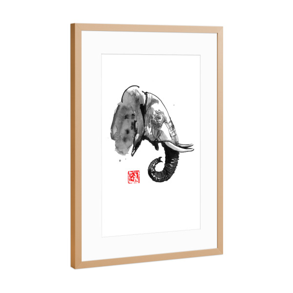 Poster mit Rahmen Kupfer "Elephant face" artboxONE - Tiere - Elephant,Sumie,Japan,Elefant,Tier,Animal,Portrait,Wild,Schwarzweiß,Blackandwhite
