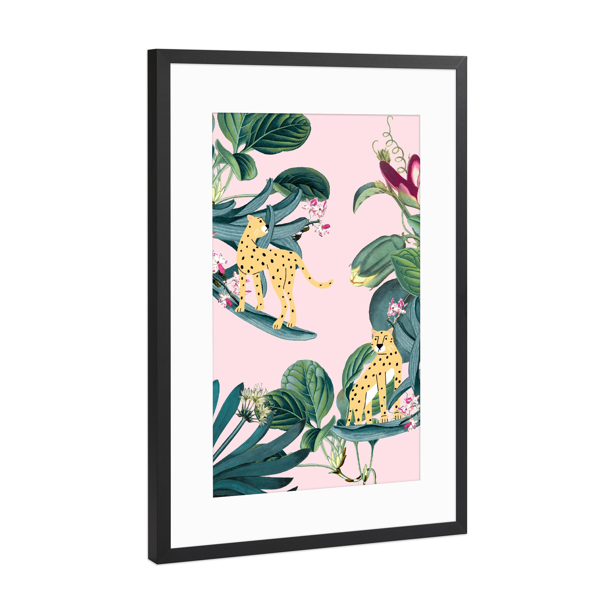 Poster mit Rahmen Schwarz (Metallic) "Pink Cheetah" artboxONE - Natur,Tiere