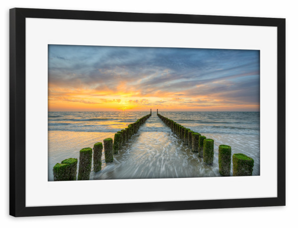 Poster mit Rahmen schwarz "Abendstimmung am Strand in Domburg" artboxONE - Natur,Reise,Reise / Strand und Meer,Reise / Länder