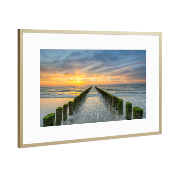 Poster mit Rahmen Gold "Abendstimmung am Strand in Domburg" artboxONE - Natur,Reise,Reise / Strand und Meer,Reise / Länder