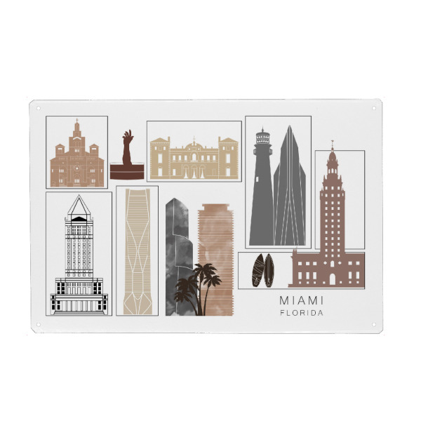 Holzbild "Miami skyline black & brown" artboxONE - Städte,Reise,Architektur