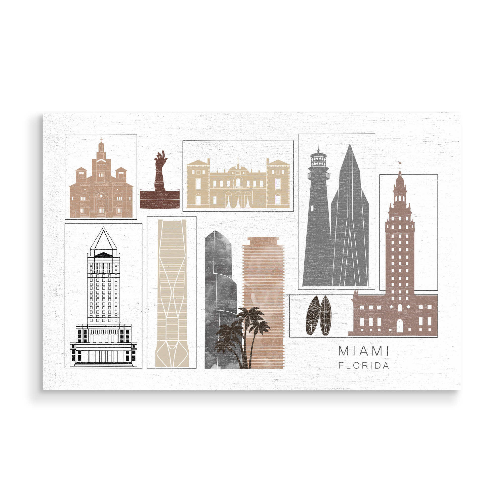 Holzbild "Miami skyline black & brown" artboxONE - Städte,Reise,Architektur