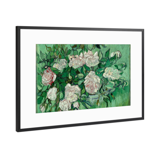 Poster mit Rahmen Schwarz (Metallic) "Rosa Rosen von van Gogh" artboxONE - Natur,Floral