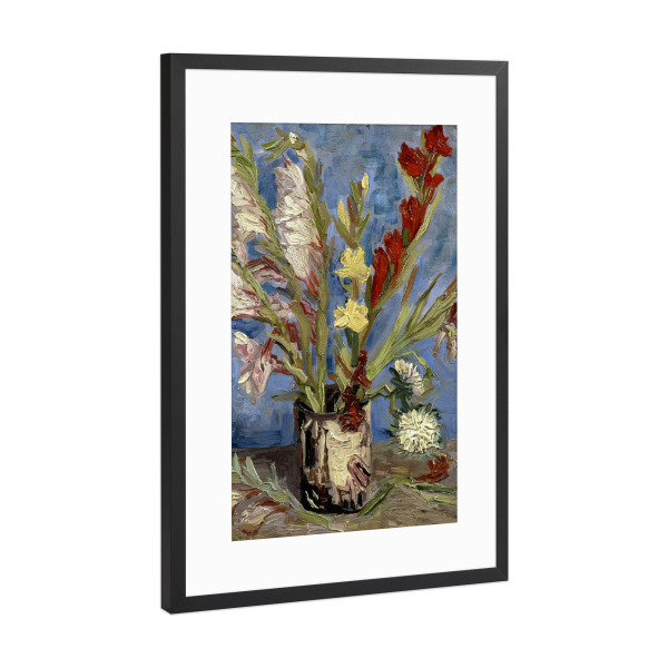 Poster mit Rahmen Schwarz (Metallic) "Vase with Gladioli and Asters" artboxONE - Natur,Floral