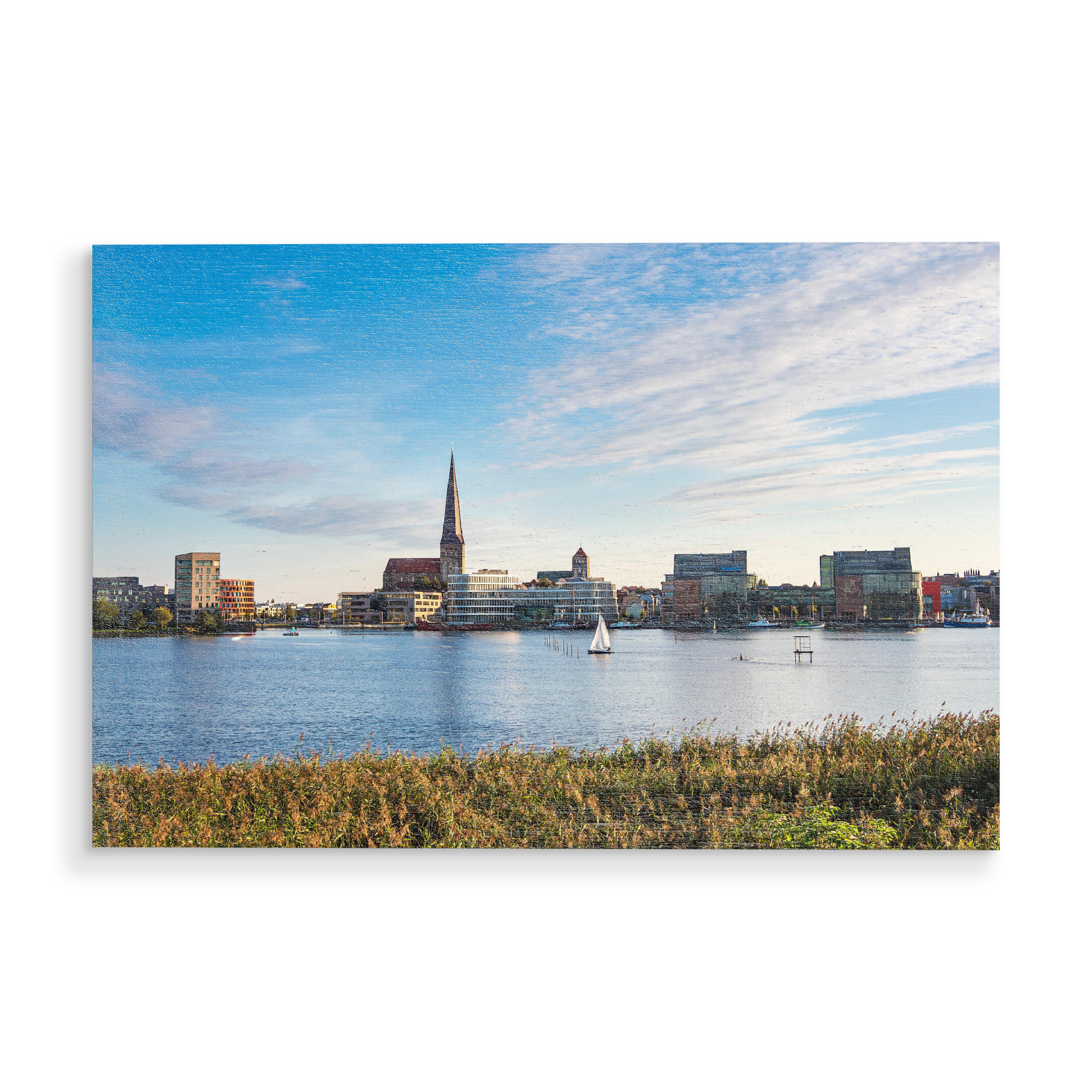Holzbild "Blick über die Warnow" artboxONE - Natur,Reise,Architektur,Städte / Weitere