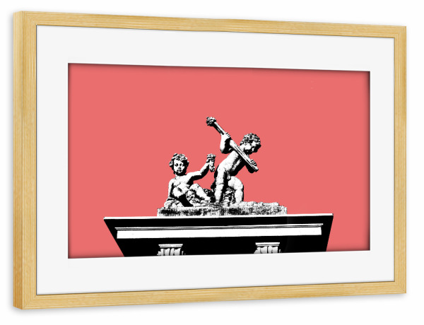 Poster mit Rahmen kiefer "Working Putti" artboxONE - Städte / Berlin,Architektur,Streetart