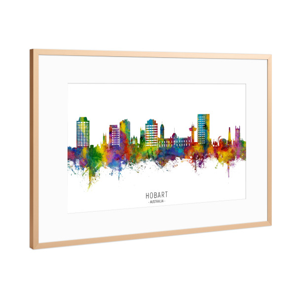 Poster mit Rahmen Kupfer "Hobart Australia Skyline txt" artboxONE - Städte