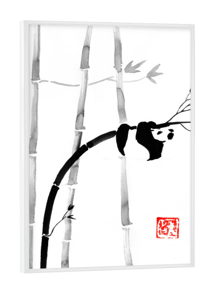 Poster mit weißem Rahmen "Panda in a tree of bamboo" artboxONE - Natur,Tiere - Panda,Sumie,Japan,Bamboo,Bär,Bear,Natur,Nature,Bambus,Baum,Tree