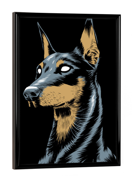 Poster mit schwarzem Rahmen "Doberman" artboxONE - Tiere,Städte / Tokio - Doberman,Dog,Animal,Tier,Hund,Portrait,Animiert,Wild,Karikatur