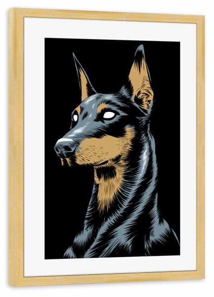 Poster mit Rahmen kiefer "Doberman" artboxONE - Tiere,Städte / Tokio - Doberman,Dog,Animal,Tier,Hund,Portrait,Animiert,Wild,Karikatur