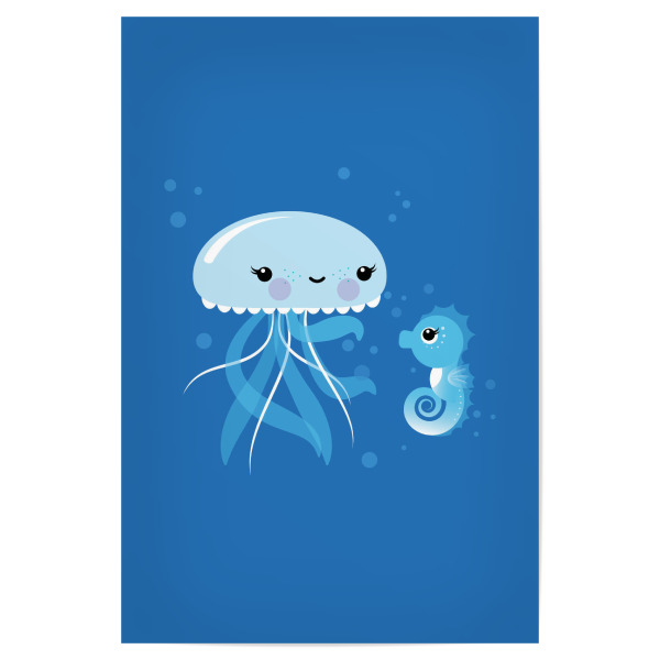 Poster "Beste Freunde Qualle und Seepferd" artboxONE - Für Kinder,Tiere,Unterwasser
