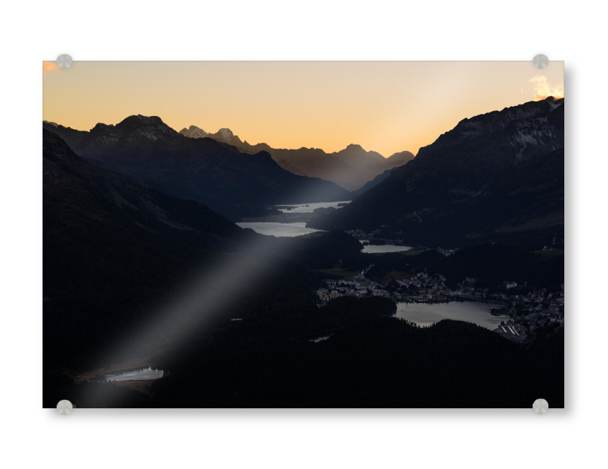 Acrylglasbild "Sunset view over Engadin valley" artboxONE - Natur,Reise