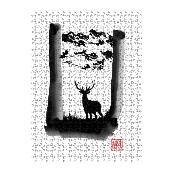 artboxONE Puzzle "Deer in the forest" artboxONE - Tiere - Deer,Sumie,Japan,Reh,Hirsch,Natur,Nature,Wald,Forest,Baum - Bild deer