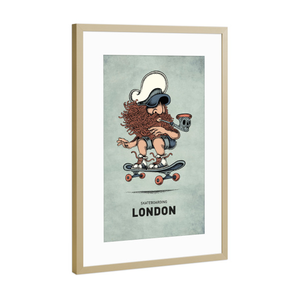Poster mit Rahmen Gold "London Skateboard" artboxONE - Städte,Städte / London,Reise,Streetart,Lustig