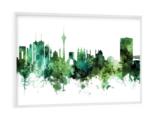 Poster mit weißem Rahmen "Tehran Iran Skyline Green" artboxONE - Städte