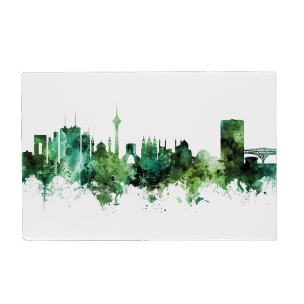 Holzbild "Tehran Iran Skyline Green" artboxONE - Städte - Tehran,Iran,Skyline,Cityscape,Stadtbild,Watercolor,Painting,City,Stadt,Green,Grün