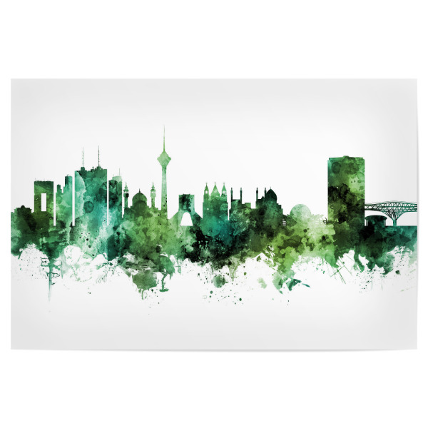 Poster "Tehran Iran Skyline Green" artboxONE - Städte - Tehran,Iran,Skyline,Cityscape,Stadtbild,Watercolor,Painting,City,Stadt,Green,Grün