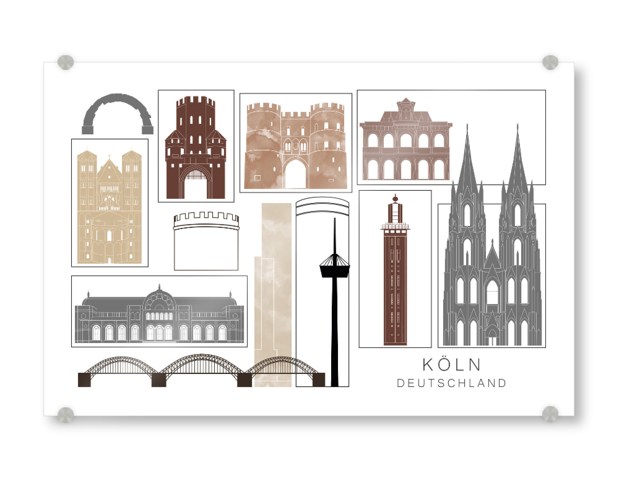 Acrylglasbild "Cologne skyline black & brown" artboxONE - Städte,Städte / Köln,Reise,Architektur