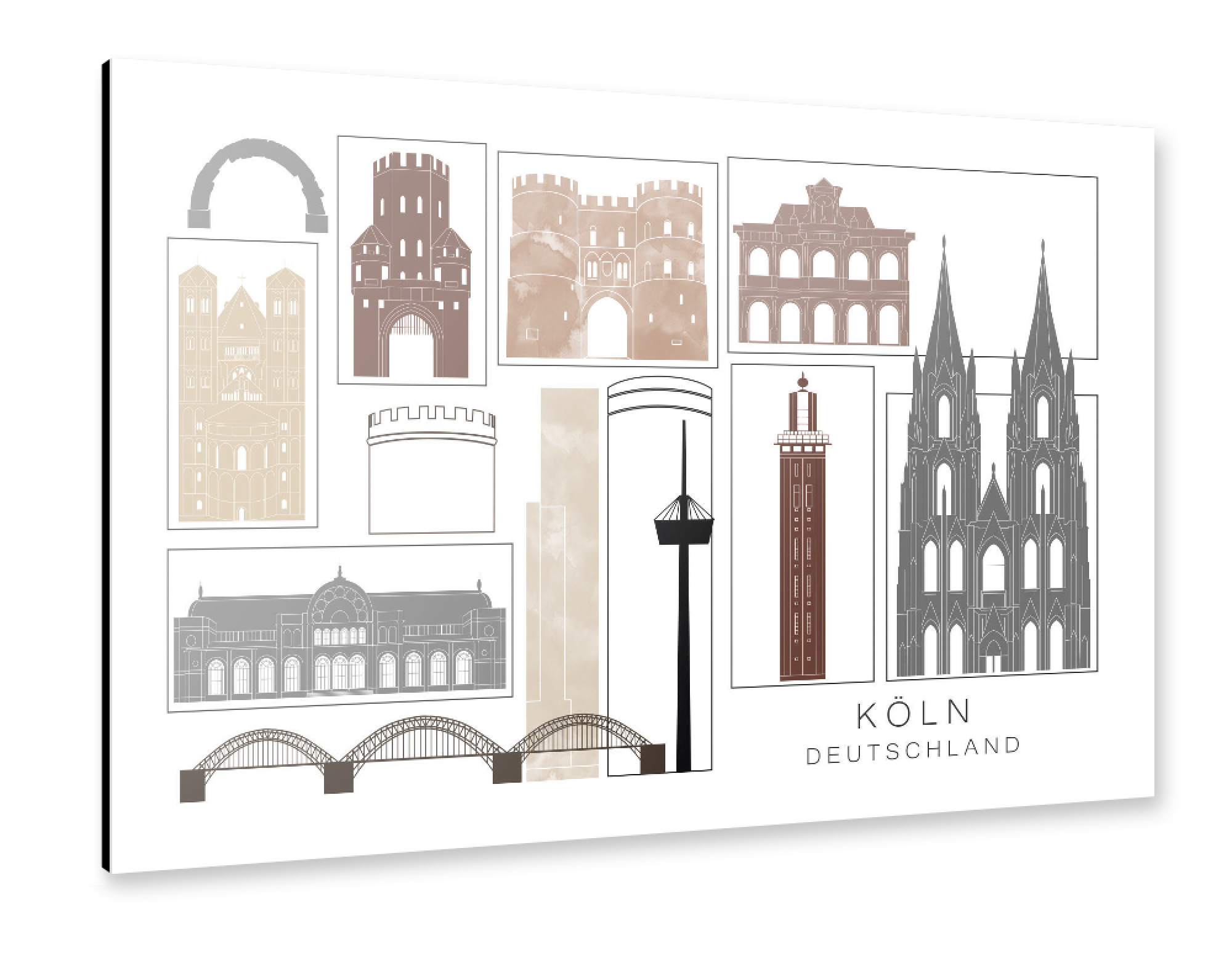 Alu-Dibond "Cologne skyline black & brown" 75x50 cm artboxONE