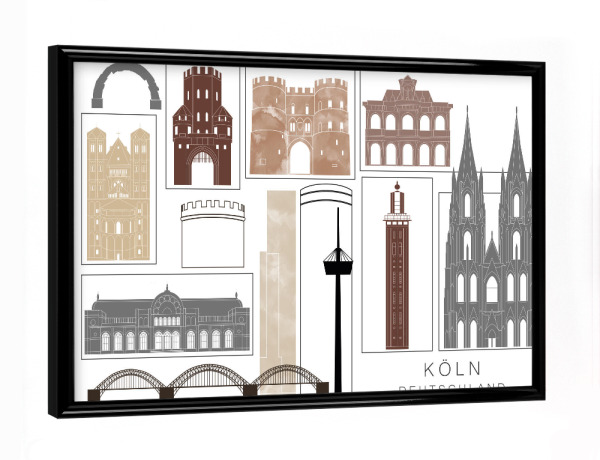 Poster mit schwarzem Rahmen "Cologne skyline black & brown" artboxONE - Städte,Städte / Köln,Reise,Architektur