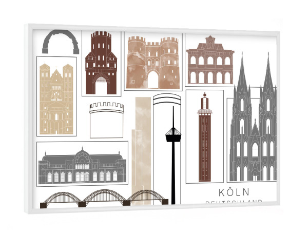 Poster mit weißem Rahmen "Cologne skyline black & brown" artboxONE - Städte,Städte / Köln,Reise,Architektur