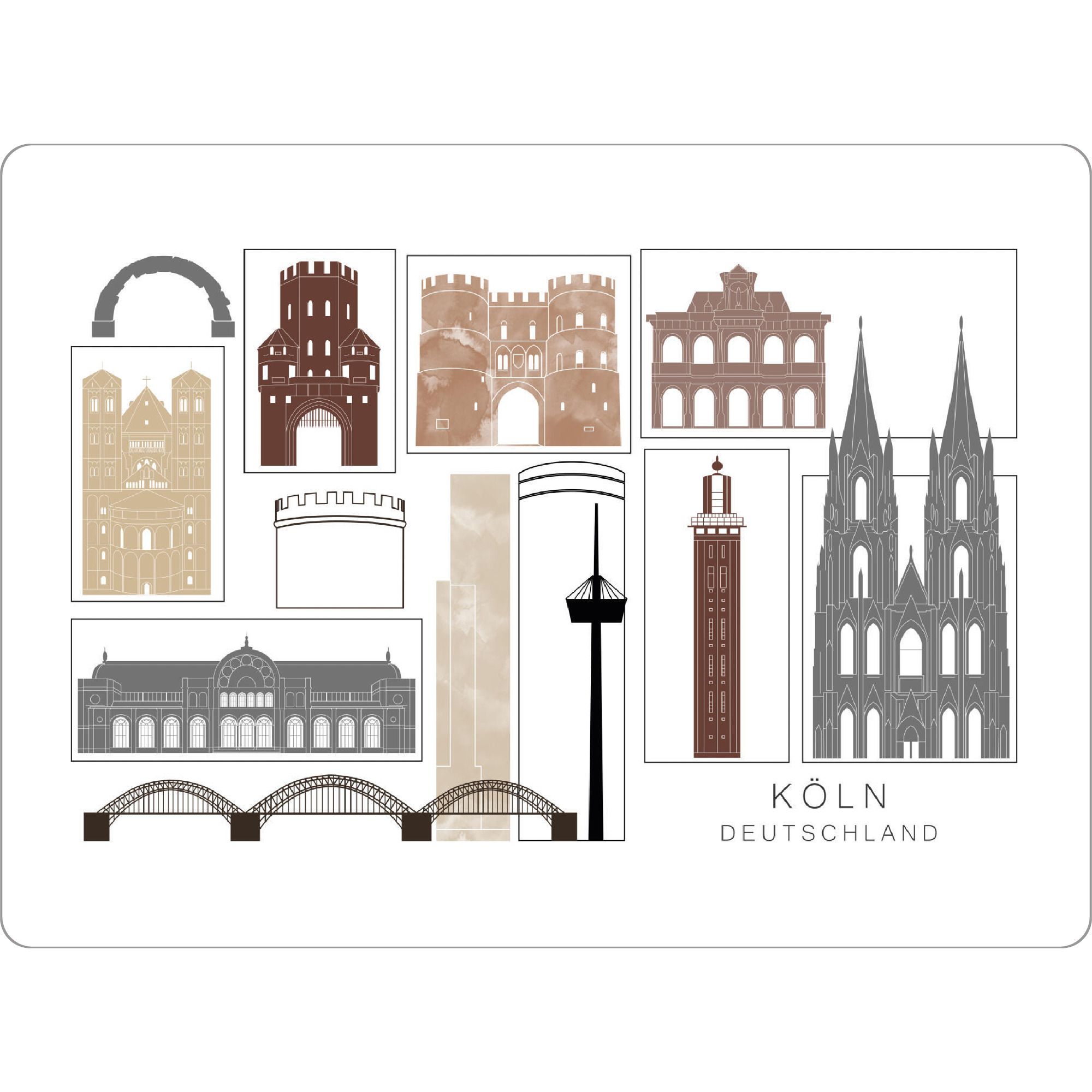 Tischset "Cologne skyline black & brown" artboxONE - Städte,Städte / Köln,Reise,Architektur