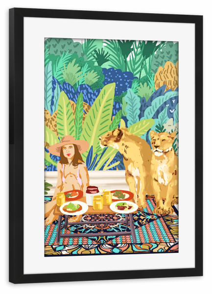 Poster mit Rahmen schwarz "Jungle Breakfast" artboxONE - Tiere,Menschen