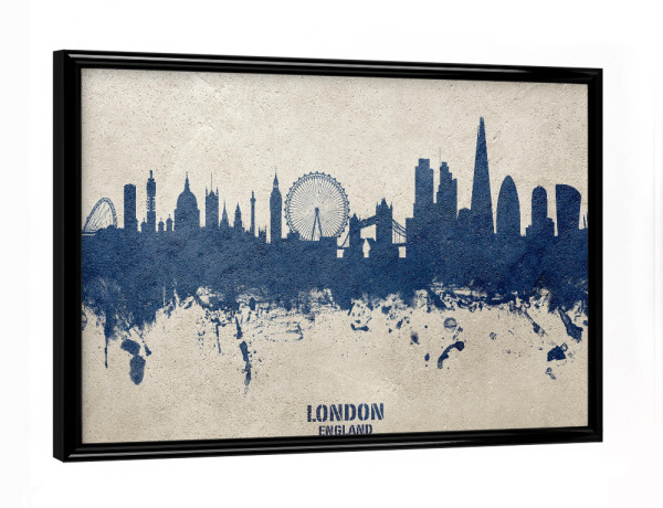Poster mit schwarzem Rahmen "London England Skyline PaintBlue" artboxONE - Städte,Städte / London