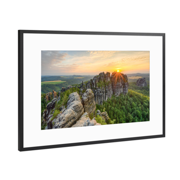 Poster mit Rahmen Schwarz (Metallic) "Schrammsteinaussicht" artboxONE - Natur,Reise